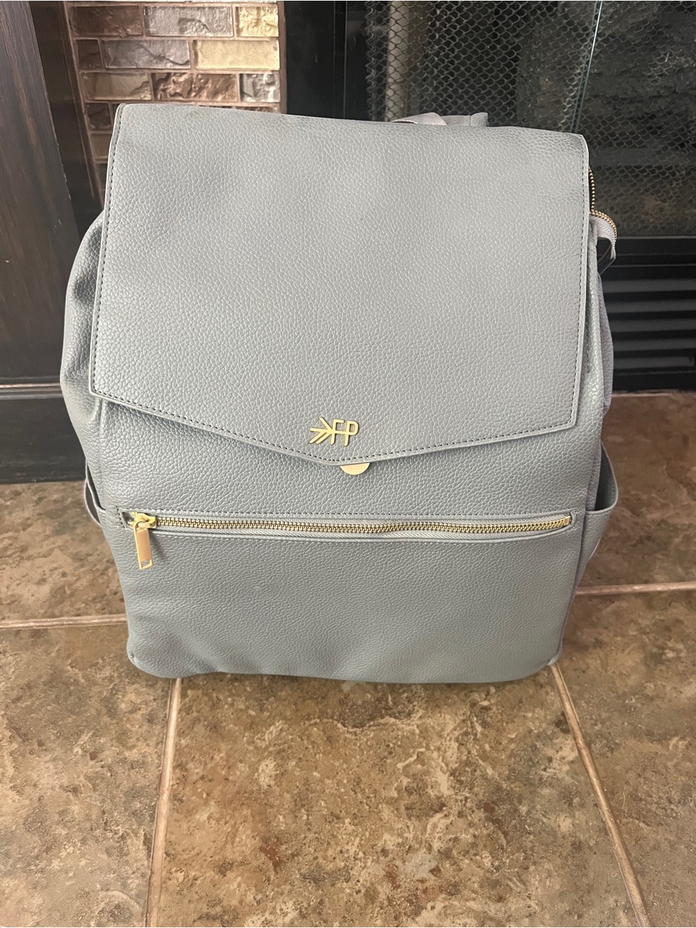 FP Grey Leather Backpack with Gold Hardware